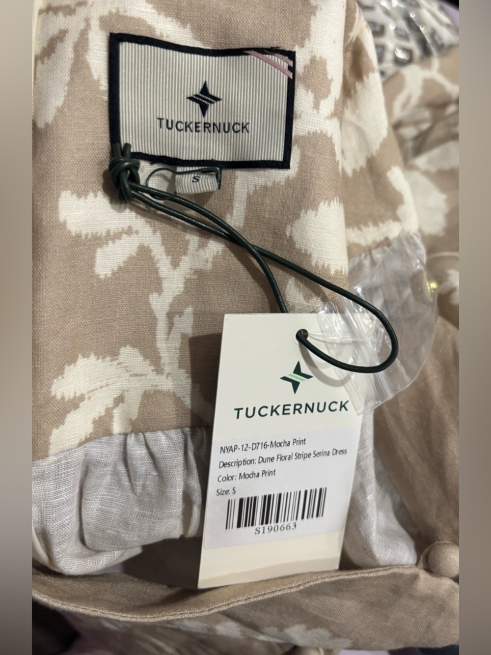 NWT Tuckernuck Sand Floral Stripe Serena Dress Small Beige White Midi Resort - Picture 10 of 11